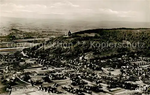 AK / Ansichtskarte 73828821 Porta_Westfalica Fliegeraufnahme mit Kaiser Wilhelm Denkmal Porta_Westfalica