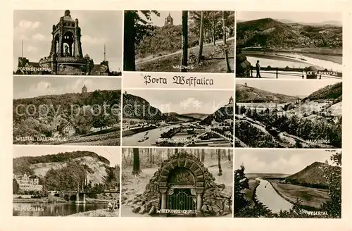 AK / Ansichtskarte  Porta_Westfalica Portadenkmal Waldweg Blick vom Denkmal Westfael Bauernhaus Porta Westfalica Hausberge Arminsberg Wittekinds Quelle Wesertal Porta_Westfalica