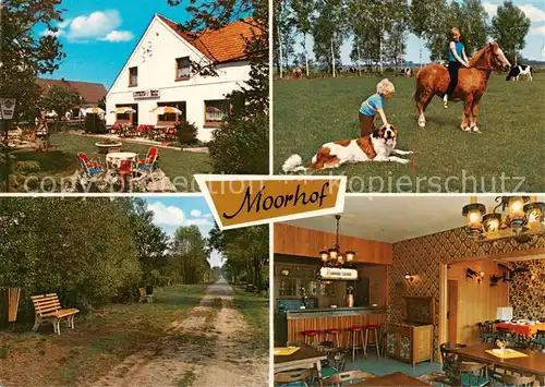 AK / Ansichtskarte 73828916 Moorhof_Holstein Gasthaus Moorhof Ponyreiten Waldweg Gaststube Moorhof_Holstein