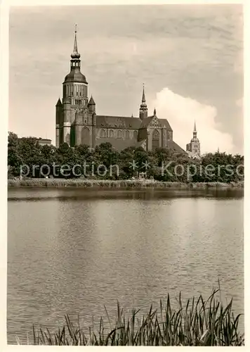 AK / Ansichtskarte  Stralsund Marienkirche mit Frankenteich 