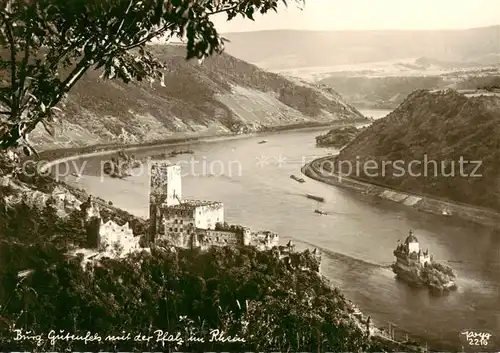 AK / Ansichtskarte  Kaub_Caub_Rhein Burg Gutenfels mit der Pfalz im Rhein 