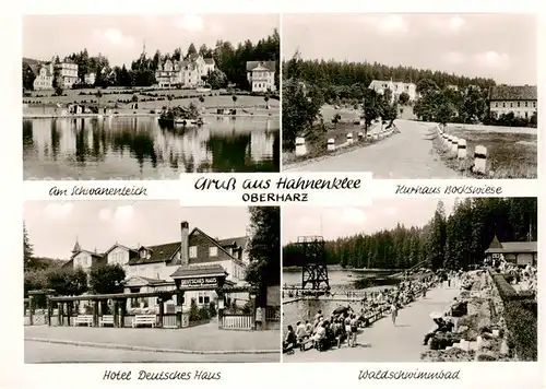 AK / Ansichtskarte  Hahnenklee-Bockswiese_Harz Am Schwanenteich Kurhaus Bockswiese Hotel Deutsches Haus Waldschwimmbad Hahnenklee-Bockswiese