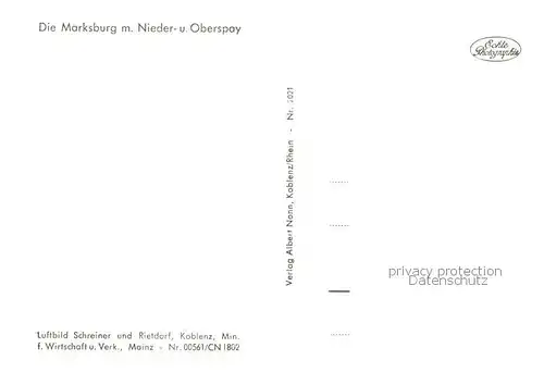 AK / Ansichtskarte 73829102 Niederspay mit Oberspay Die Marksburg Fliegeraufnahme Niederspay