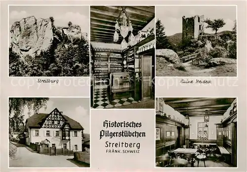 AK / Ansichtskarte  Streitberg_Oberfranken Streitburg Ruine Neideck Alte Kurhausbrennerei Hans Hertlein Gaststube Streitberg Oberfranken