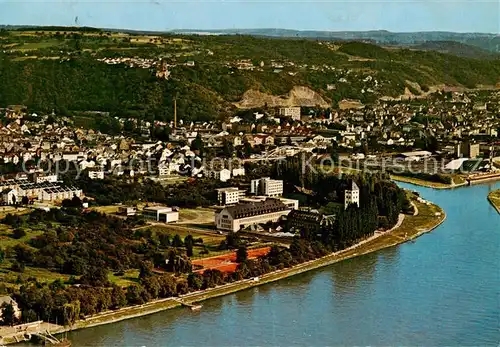 AK / Ansichtskarte  Lahnstein Lahnmuendung mit Burg Lahneck Fliegeraufnahme Lahnstein