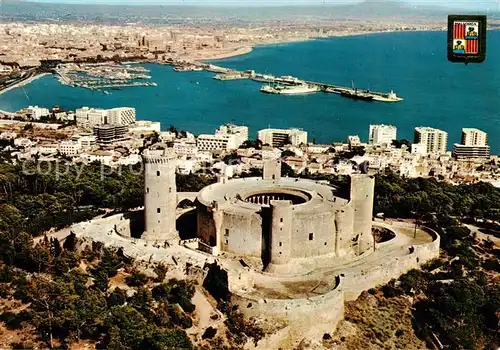 AK / Ansichtskarte 73829222 Palma_de_Mallorca_ES Vista aerea del Castillo de Bellver y Puerto 