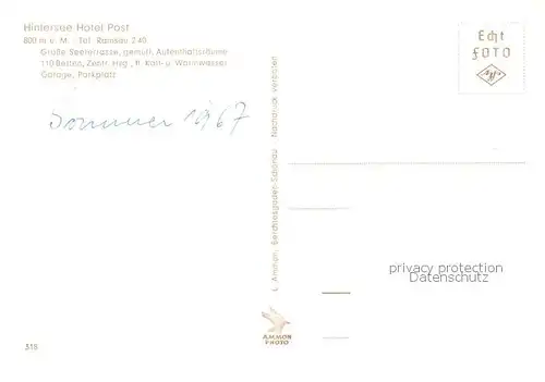 AK / Ansichtskarte  Hintersee_Berchtesgaden Hotel Post am Hintersee mit Reiteralpe Hintersee Berchtesgaden