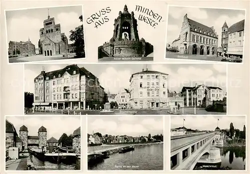 AK / Ansichtskarte 73829419 Minden__Westfalen_Weser Dom Kaiser Wilhelm Denkmal Rathaus Stadteingang Schachtschleuse Weserpartie Weserkreuz 