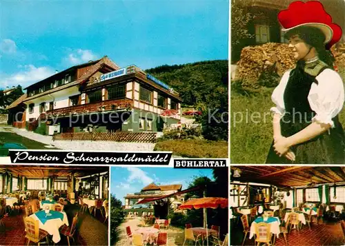 AK / Ansichtskarte  Buehlertal Pension Schwarzwaldmaegel Gastraeume Terrasse Schwarzwaelderin mit Bollenhut Buehlertal