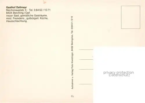 AK / Ansichtskarte Berching Gasthof Dallmayr Gastraum Panorama Berching