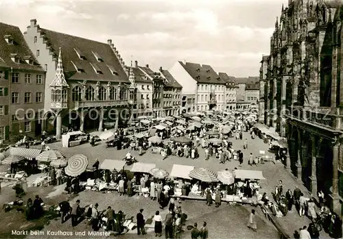 AK / Ansichtskarte 73829826 Freiburg_Breisgau Markt beim Kaufhaus und Muenster Freiburg Breisgau