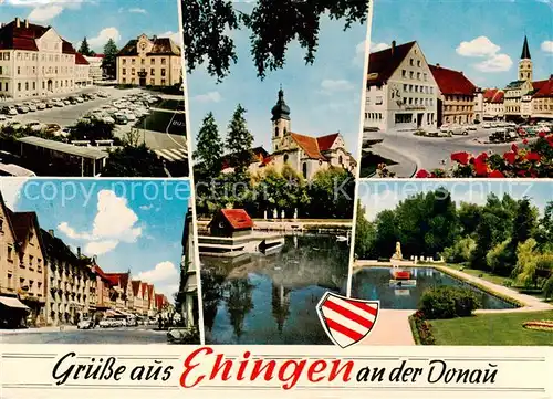 AK / Ansichtskarte  Ehingen_Donau Marktplatz Strassenpartie Schwanenteich Kirche Ehingen Donau