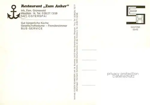 AK / Ansichtskarte  Osterspai Restauran Zum Anker Bar Gaststube Zimmer Osterspai