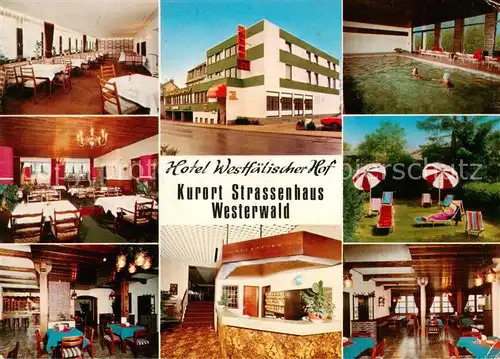 AK / Ansichtskarte 73829875 Strassenhaus Hotel Westfaelischer Hof Gastraeume Rezeption Hallenbad Garten Strassenhaus