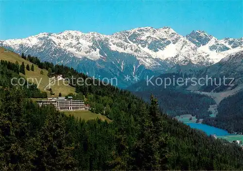 AK / Ansichtskarte Davos_GR Berghotel Schatzalp und Gasthaus Strela Alp mit Davosersee und Rhaetikonkette Davos_GR
