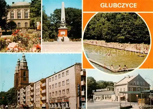 AK / Ansichtskarte Glubczyce_Leobschuetz_PL Urzad Miast i Gminy Pomnik Wdziecznosci Basen plywacki Ulica 22 Lipca Fragment miasta 