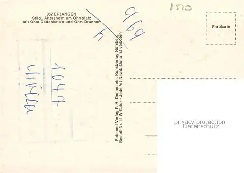 AK / Ansichtskarte Erlangen Staedt Altersheim am Ohmplatz mit Ohm Gedenkstein und Ohm Brunnen Erlangen