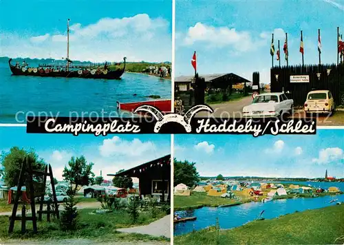 AK / Ansichtskarte Haddeby_Busdorf Campingplatz Haddeby Schleipartie Wikingerschiff 