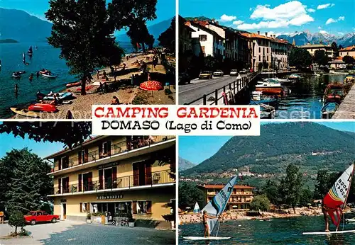 AK / Ansichtskarte Domaso_Lago_di_Como_IT Camping Gardenia Strand Bootshafen Surfer 