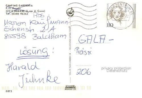 AK / Ansichtskarte Domaso_Lago_di_Como_IT Camping Gardenia Strand Bootshafen Surfer 