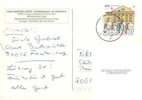 AK / Ansichtskarte Biebelried Hotel Gasthof Leicht Gastraeume Foyer Biebelried