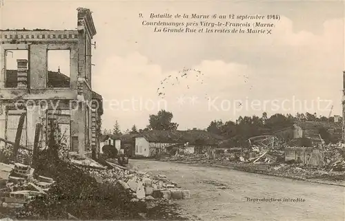 AK / Ansichtskarte  Vitry-le-Francois_51_Marne Bataille de la Marne sept 1914 Courdemanges La Grande Rue et les restes de la Mairie 