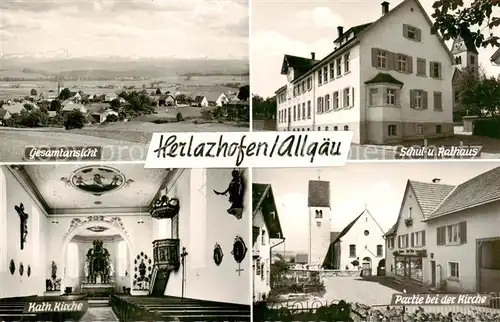 AK / Ansichtskarte 73830203 Herlazhofen Panorama Schul und Rathaus Kath Kirche Inneres Partie an der Kirche Herlazhofen