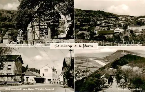 AK / Ansichtskarte 73830253 Hausberge_Porta_Westfalica Idyllischer Winkel Blick zum Fernsehturm Markt mit Kaiser Wilhelm Denkmal Blick vom Fernsehturm 