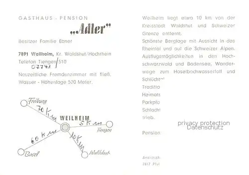 AK / Ansichtskarte  Weilheim_Waldshut Gasthaus Pension Adler Gastraeume Panorama Weilheim Waldshut