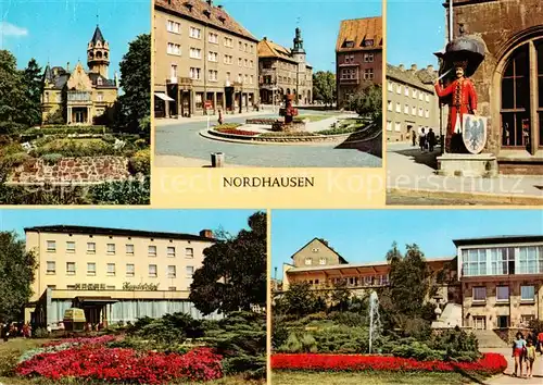 AK / Ansichtskarte 73830436 Nordhausen__Harz Meyenburgmuseum Lutherplatz Roland HO Hotel Handelshof HOG Stadtterrasse 