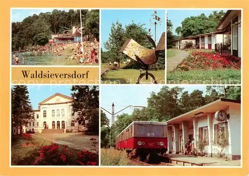 AK / Ansichtskarte  Waldsieversdorf Volksbad Daebersee Sonnenuhr Bungalows Parteischule der NDPD Bahnhof Waldsieversdorf