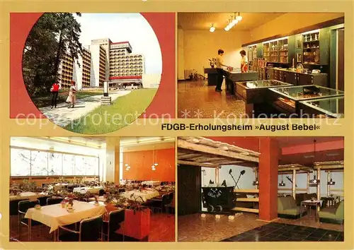 AK / Ansichtskarte  Friedrichroda FDGB Erholungsheim August Bebel Aussenansicht Souvenir Basar Urlauberrestaurant Bar Zum Stollen Friedrichroda