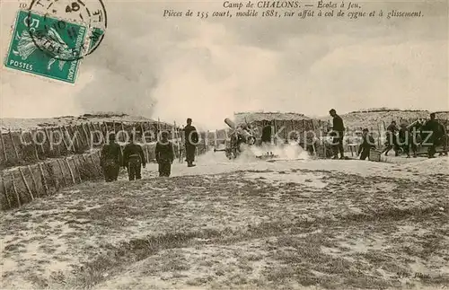 AK / Ansichtskarte Chalons_51 sur Marne Camp de Chalons Ecoles a feu Pieces de 155 court modele 1881 sur affut a col de cygne et a glissement 
