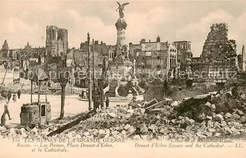 AK / Ansichtskarte Reims_51 Les Ruines Place Drouet dErlon et la Cathedrale 
