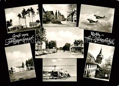 AK / Ansichtskarte Roth_Nuernberg Fliegerhorst Brunnen Strassenpartie Helikopter Turm Roth Nuernberg