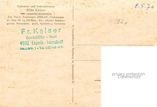 AK / Ansichtskarte Isenstedt_Luebbecke_Westfalen Gaststaette Fritz Kaiser Gastraeume Bar Isenstedt_Luebbecke