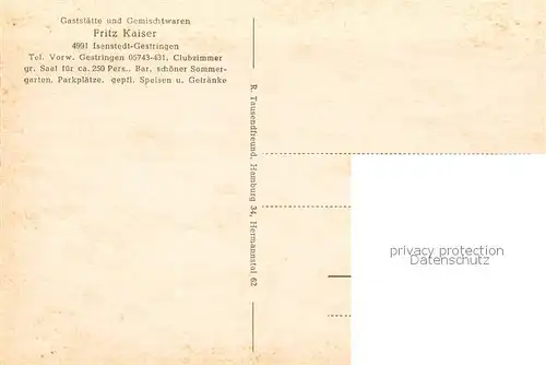 AK / Ansichtskarte Isenstedt_Luebbecke_Westfalen Gaststaette Fritz Kaiser Gastraeume Bar Isenstedt_Luebbecke