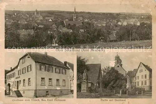 AK / Ansichtskarte  Oberschefflenz_Ober-Schefflenz Panorama Gasthaus zum Hirsch Partie mit Denkmal 