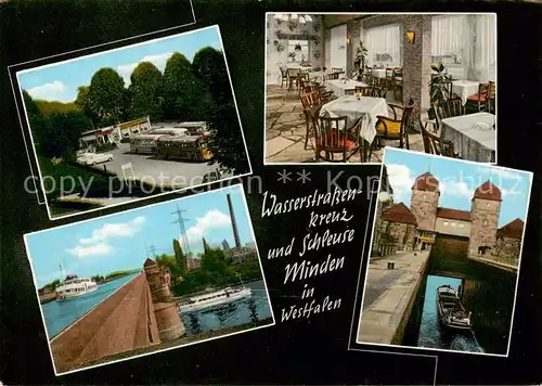 AK / Ansichtskarte 73830836 Minden__Westfalen_Weser Wasserstrassenkreuz und Schleuse Restaurant an der Schachtschleuse 