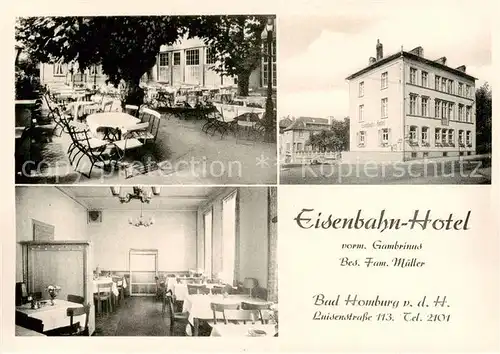 AK / Ansichtskarte 73830876 Bad_Homburg Eisenbahn Hotel Gastraum Freiterrasse Bad_Homburg