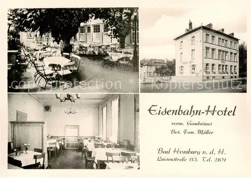 AK / Ansichtskarte  Bad_Homburg Eisenbahn Hotel Gastraum Freiterrasse Bad_Homburg