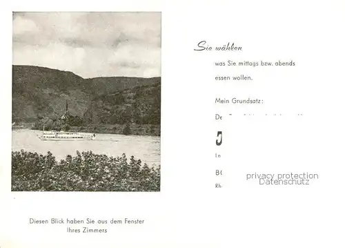 AK / Ansichtskarte  Boppard_Rhein Hotel Jaegerhaus Gast und Billardzimmer Rheinblick aus dem Fenster Ihres Zimmers Boppard Rhein