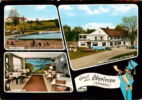 AK / Ansichtskarte 73830936 Oberirsen Schwimmbad Speiseraum Haus Bohnenkamp mit Terrasse Oberirsen