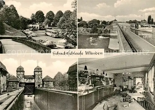 AK / Ansichtskarte  Minden__Westfalen_Weser Schachtschleuse Minden Weserkreuz mit Mittellandkanal Cafe an der Schachtschleuse Gaststube 