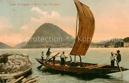 AK / Ansichtskarte Lago_di_Lugano e Monte San Salvatore Fischerboot Lago_di_Lugano