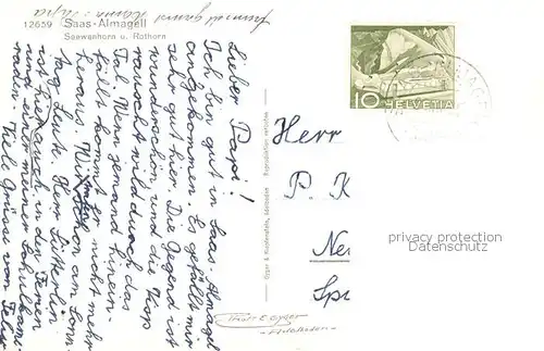 AK / Ansichtskarte Saas Almagell_VS mit Seewenhorn und Rothorn 