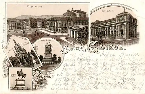 AK / Ansichtskarte Geneve_GE Place Neuve Hotel de Poste Monument du Duc de Brunswick Monument National Monument Dufour Geneve_GE