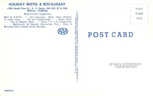 AK / Ansichtskarte Ocala_Florida_USA Holiday Motel and Restaurant Pool 