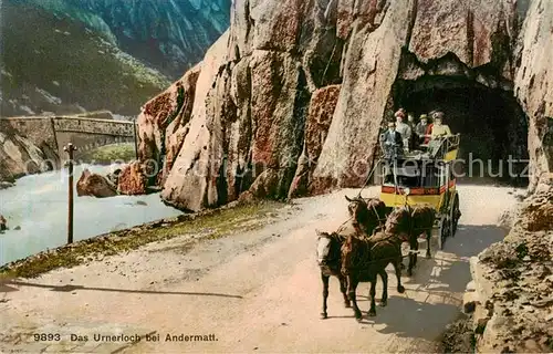 AK / Ansichtskarte Andermatt_UR Das Urnerloch Postkutsche 