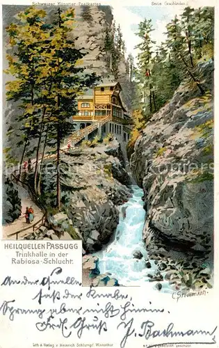 AK / Ansichtskarte Passugg_GR Heilquellen Trinkhallein der Rabiosa Schlucht Kuenstlerkarte 